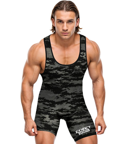 Men's Camouflage Wrestling Singlets (Black)