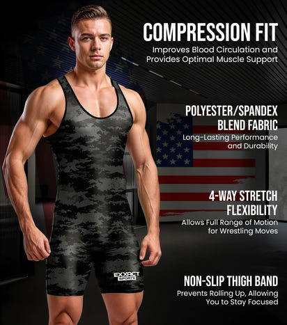 Men's Camouflage Wrestling Singlets (Black)