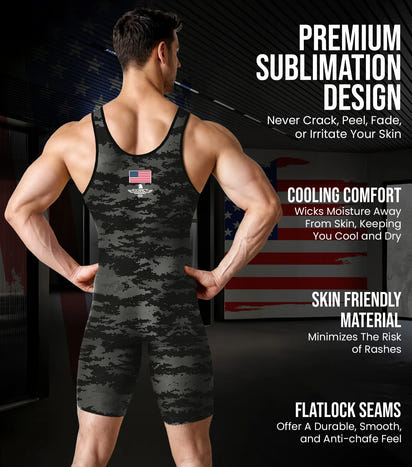 Men's Camouflage Wrestling Singlets (Black)