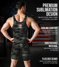 Men's Camouflage Wrestling Singlets (Black)