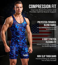 Men's Camouflage Wrestling Singlets (Blue Camo)