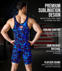 Men's Camouflage Wrestling Singlets (Blue Camo)