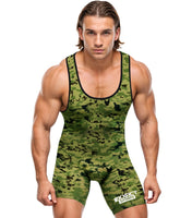 Men's Camouflage Wrestling Singlets (Green Camo)