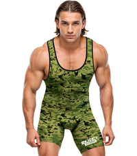 Men's Camouflage Wrestling Singlets (Green Camo)