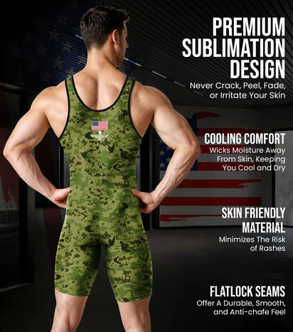 Men's Camouflage Wrestling Singlets (Green Camo)