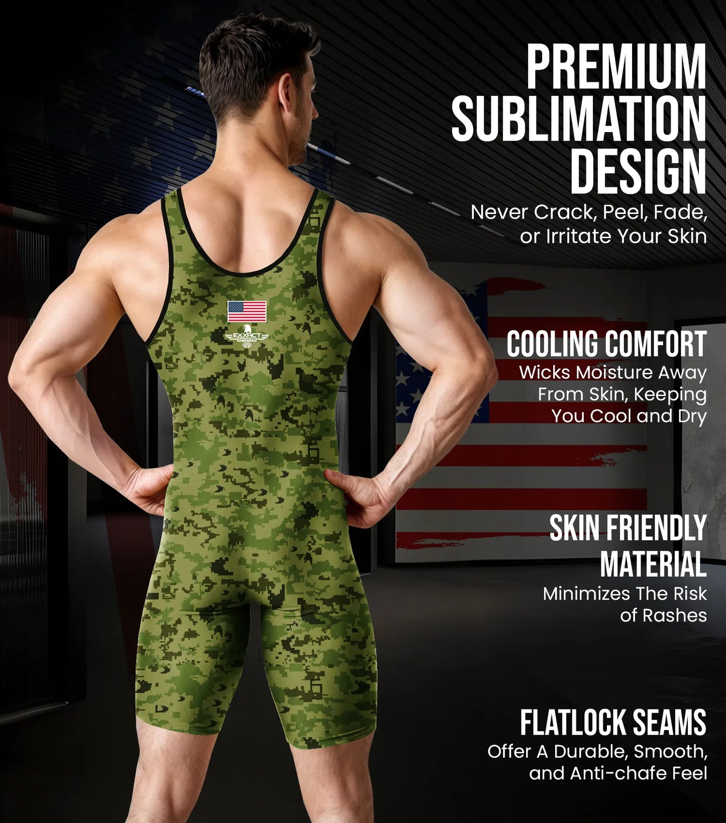 Men's Camouflage Wrestling Singlets (Green Camo)