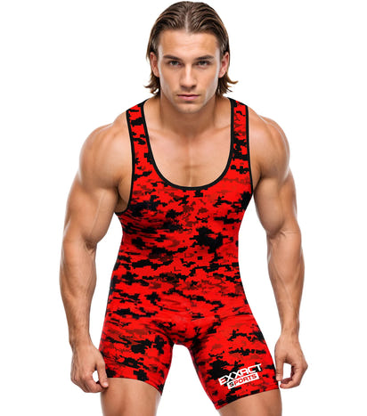 Men's Camouflage Wrestling Singlets (Red Camo)