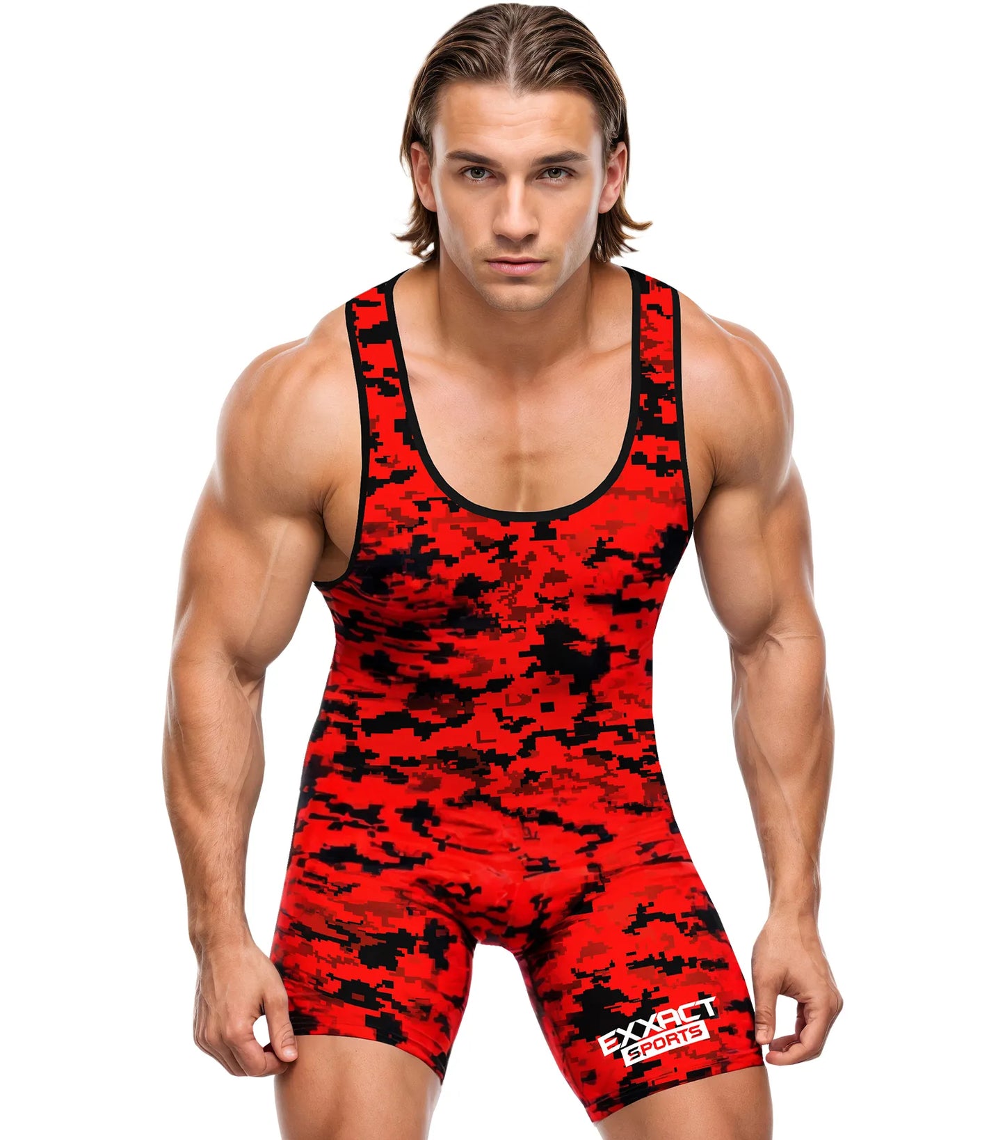 Men's Camouflage Wrestling Singlets (Red Camo)