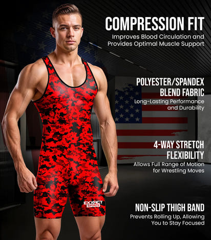 Men's Camouflage Wrestling Singlets (Red Camo)