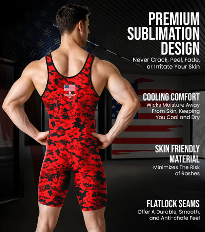 Men's Camouflage Wrestling Singlets (Red Camo)