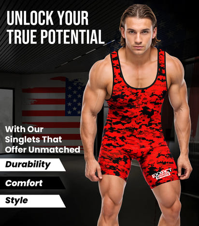 Men's Camouflage Wrestling Singlets (Red Camo)
