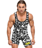 Men's Camouflage Wrestling Singlets (White & Black Camo)