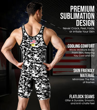 Men's Camouflage Wrestling Singlets (White & Black Camo)