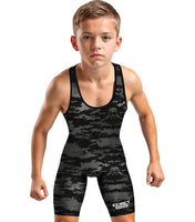 Boys Youth Camouflage Wrestling Singlets (Black Camo)