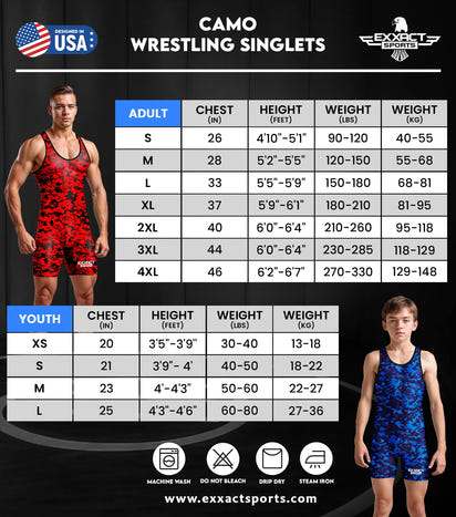 Boys Youth Camouflage Wrestling Singlets (White & Black Camo)