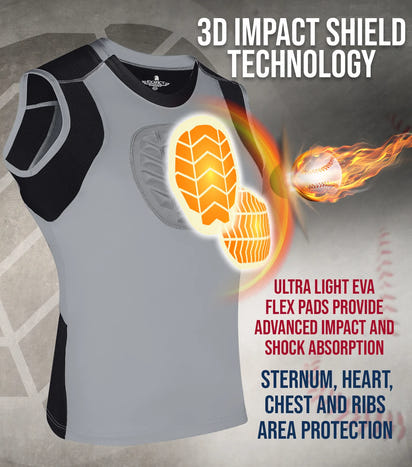 Youth Boys Baseball Chest Protector For Sternum Heart Protection (Gray)