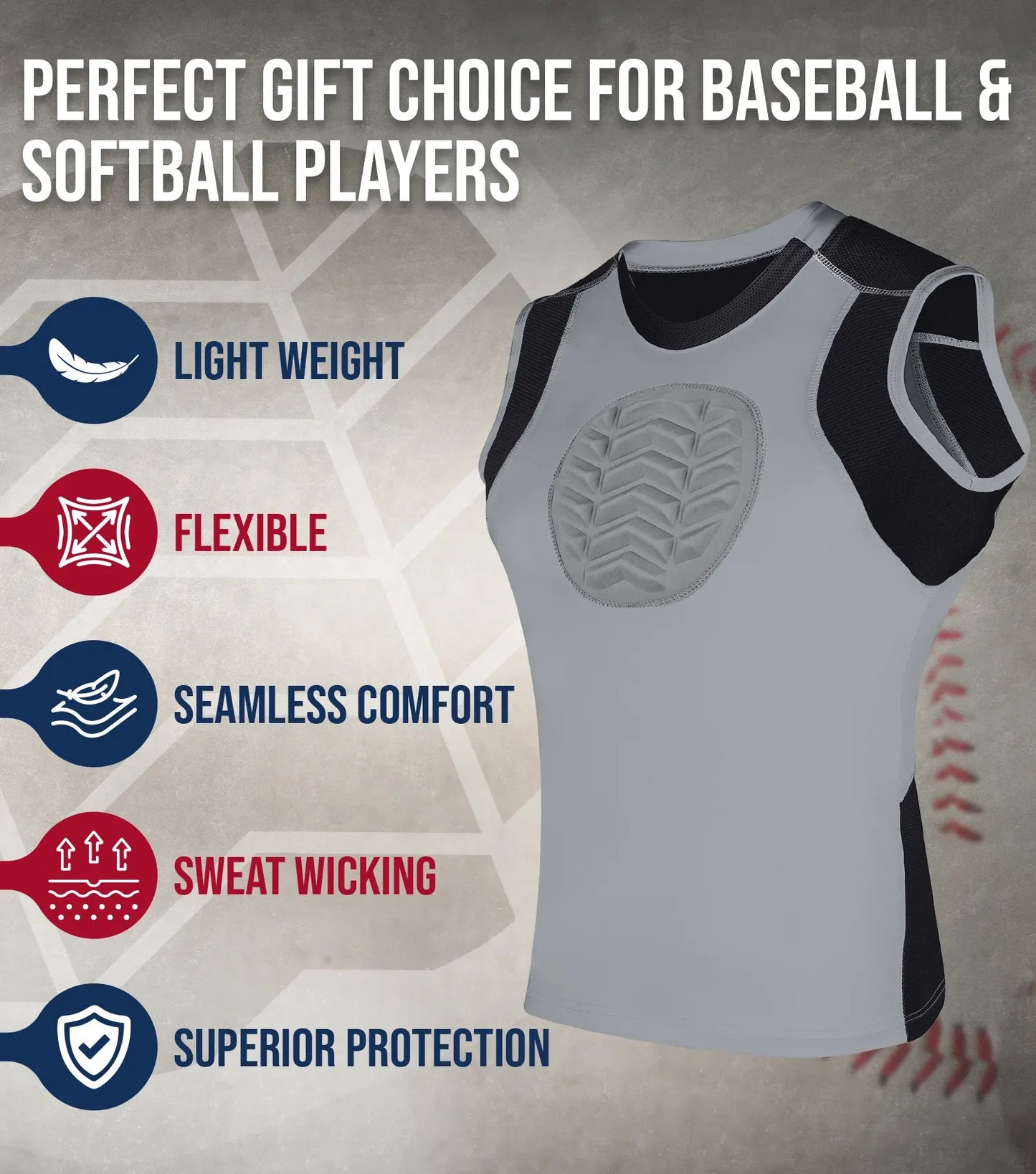 Youth Boys Baseball Chest Protector For Sternum Heart Protection (Gray)
