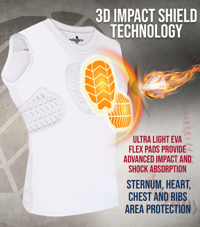 Youth Boys Baseball Chest & Rip Protector For Sternum Heart Protection (White)