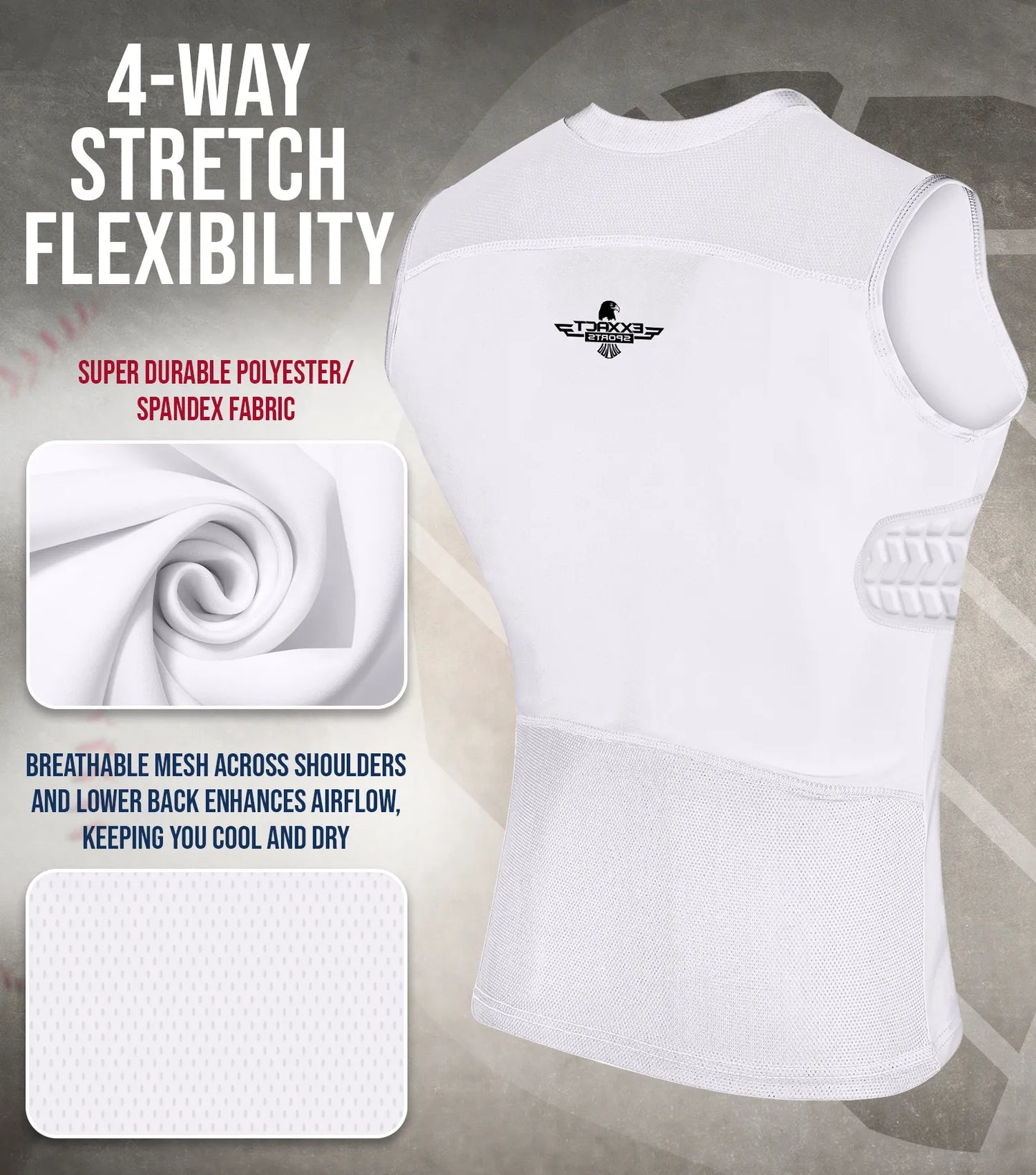 Youth Boys Baseball Chest & Rip Protector For Sternum Heart Protection (White)