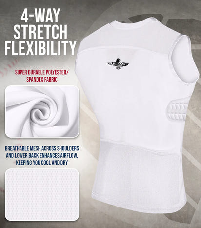 Youth Boys Baseball Chest & Rib Protector For Sternum Heart Protection (White)