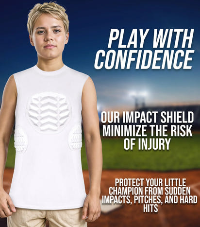 Youth Boys Baseball Chest & Rip Protector For Sternum Heart Protection (White)