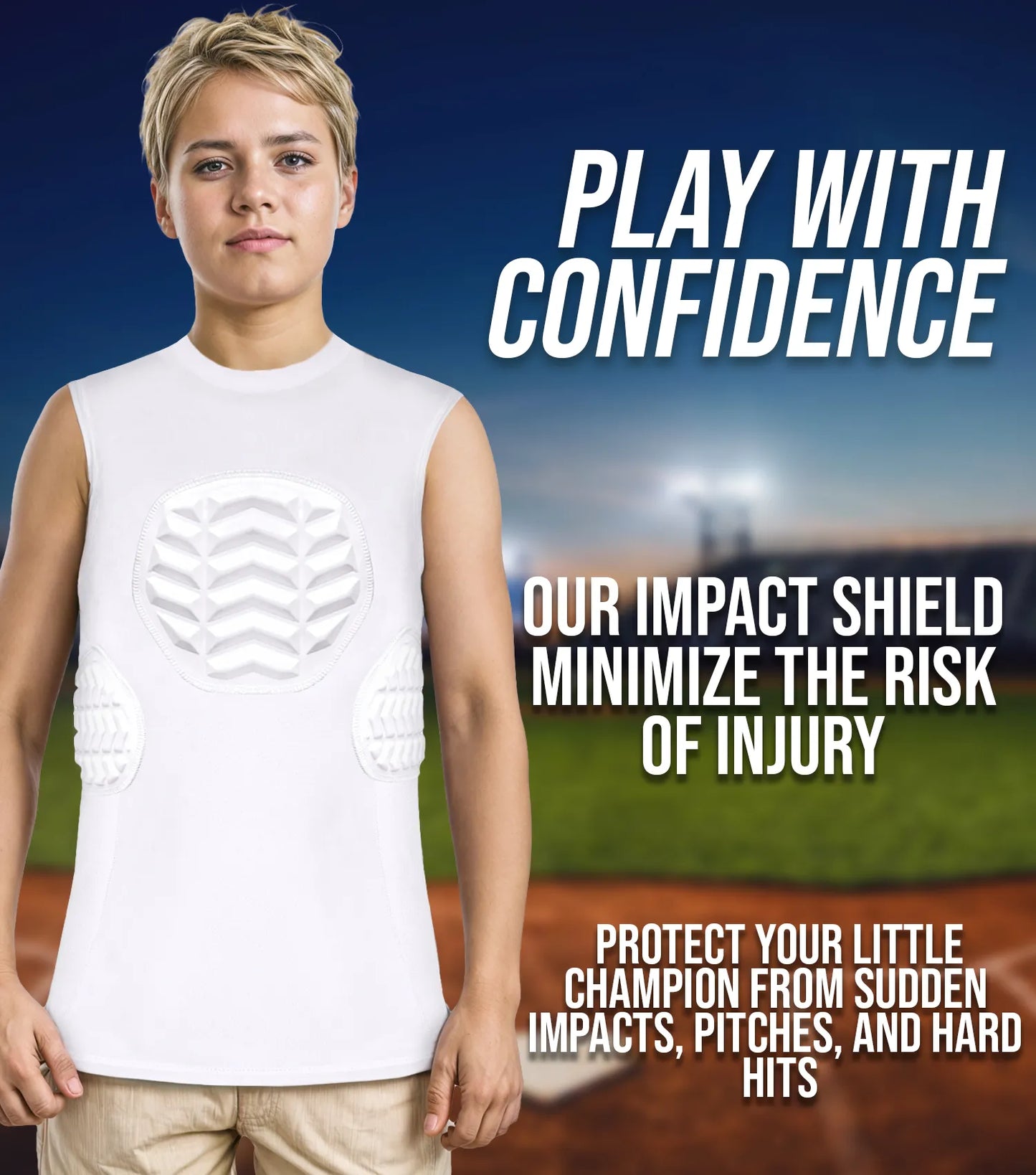 Youth Boys Baseball Chest & Rip Protector For Sternum Heart Protection (White)