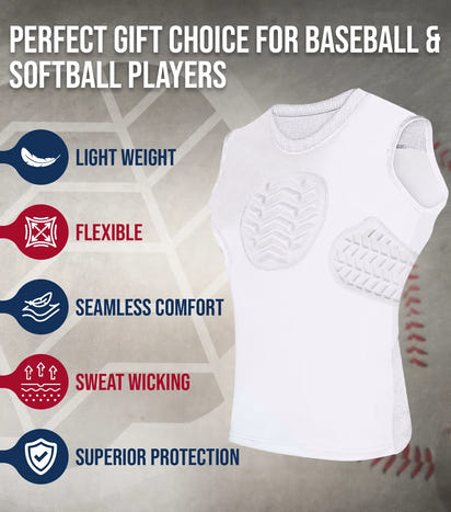 Youth Boys Baseball Chest & Rip Protector For Sternum Heart Protection (White)