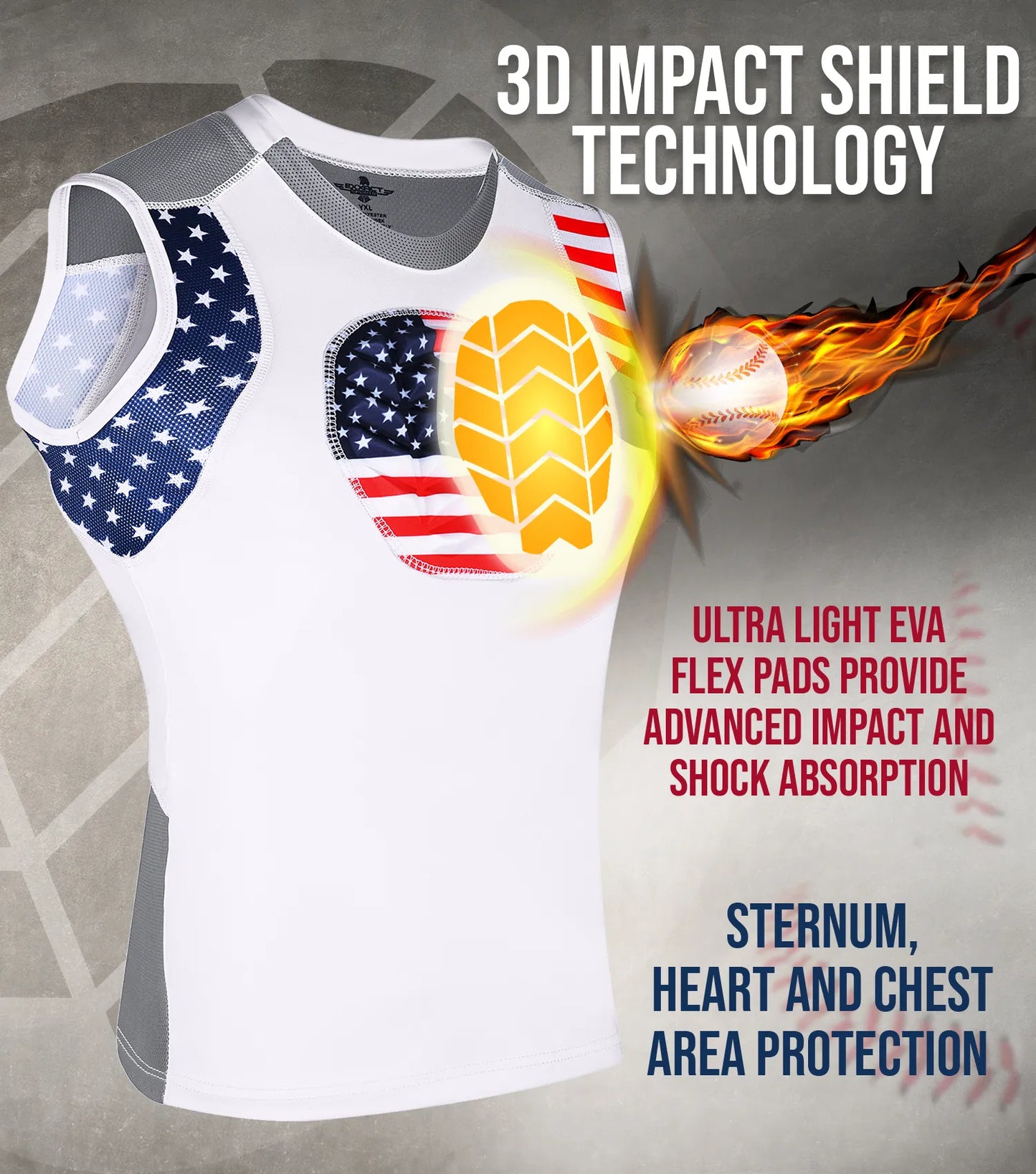 Youth Boys Baseball Chest Protector For Sternum Heart Protection (Patriot)