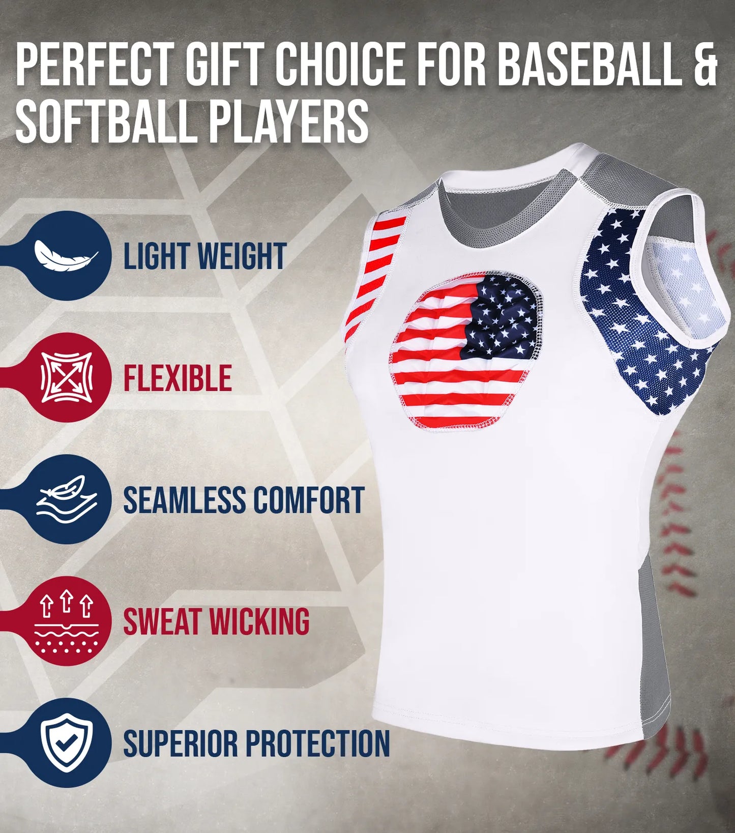 Youth Boys Baseball Chest Protector For Sternum Heart Protection (Patriot)