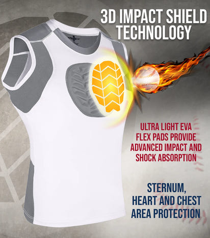Youth Boys Baseball Chest Protector For Sternum Heart Protection (White)