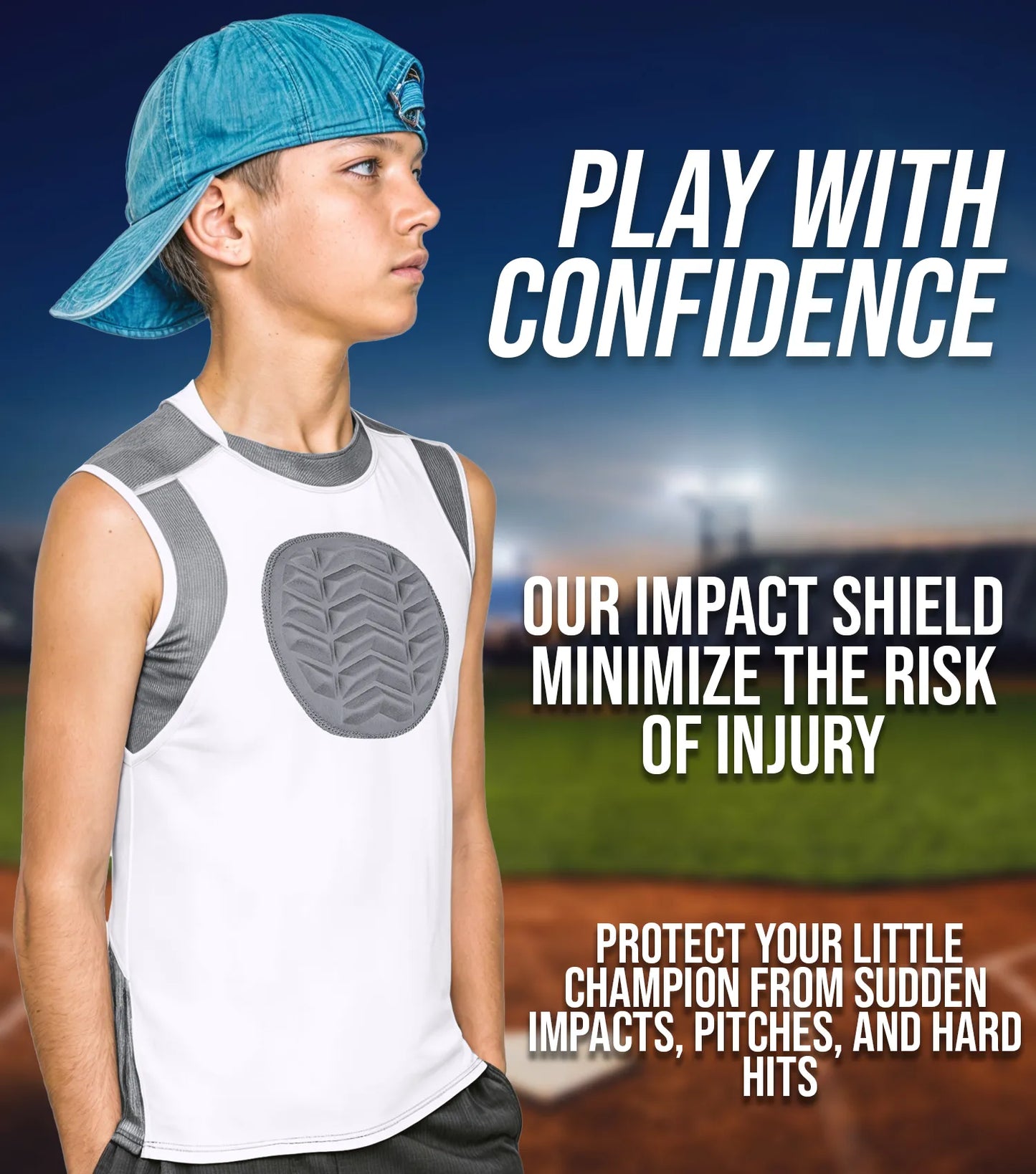 Youth Boys Baseball Chest Protector For Sternum Heart Protection (White)