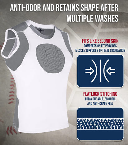 Youth Boys Baseball Chest Protector For Sternum Heart Protection (White)