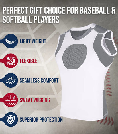 Youth Boys Baseball Chest Protector For Sternum Heart Protection (White)