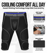 Combat 7 Pads Boys Football Girdle with Cup Pocket Black (Youth)