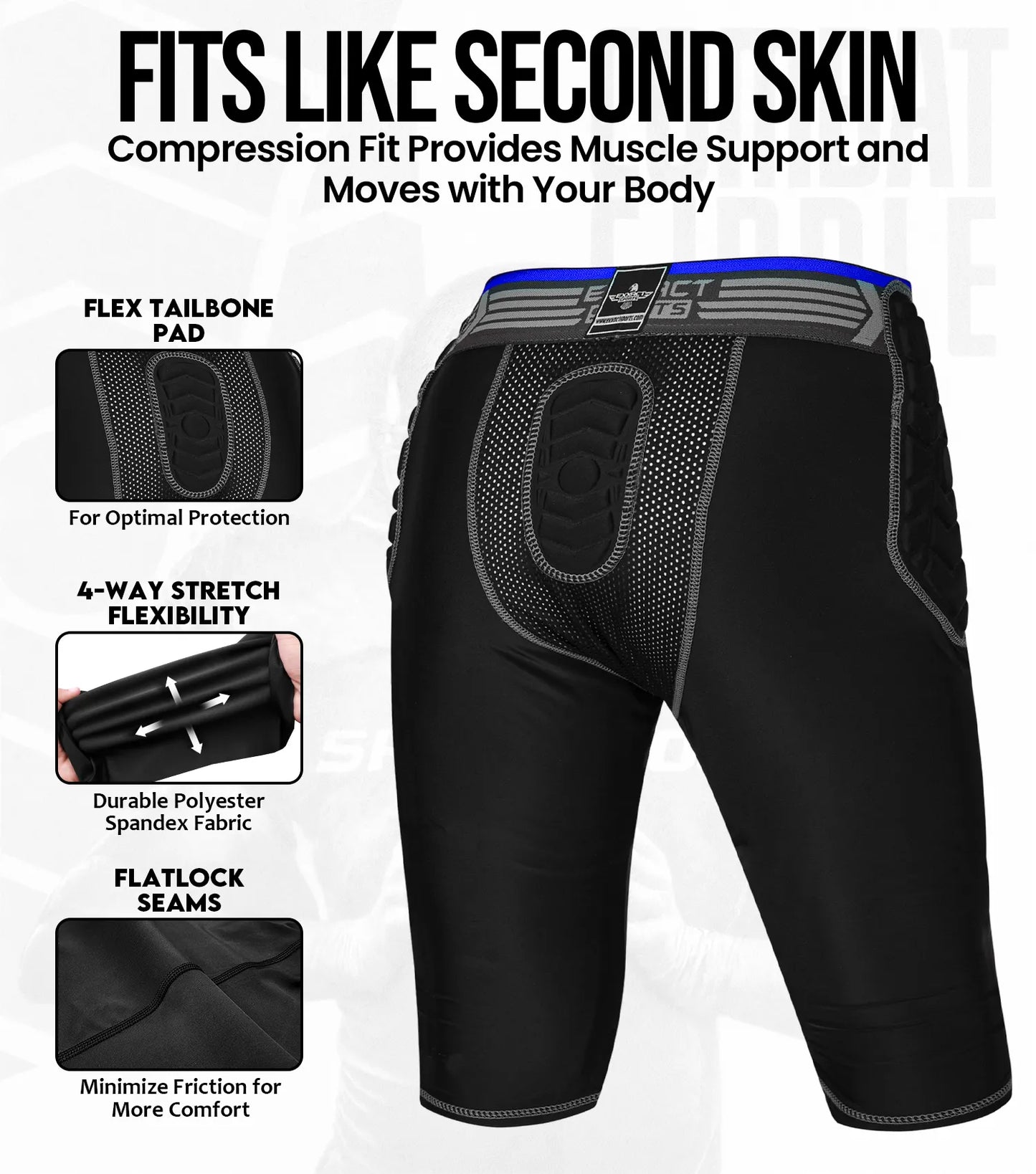 Combat 7 Pads Boys Football Girdle with Cup Pocket Black (Youth)