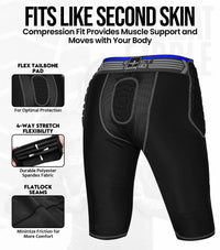 Combat 7 Pads Boys Football Girdle with Cup Pocket Black (Youth)