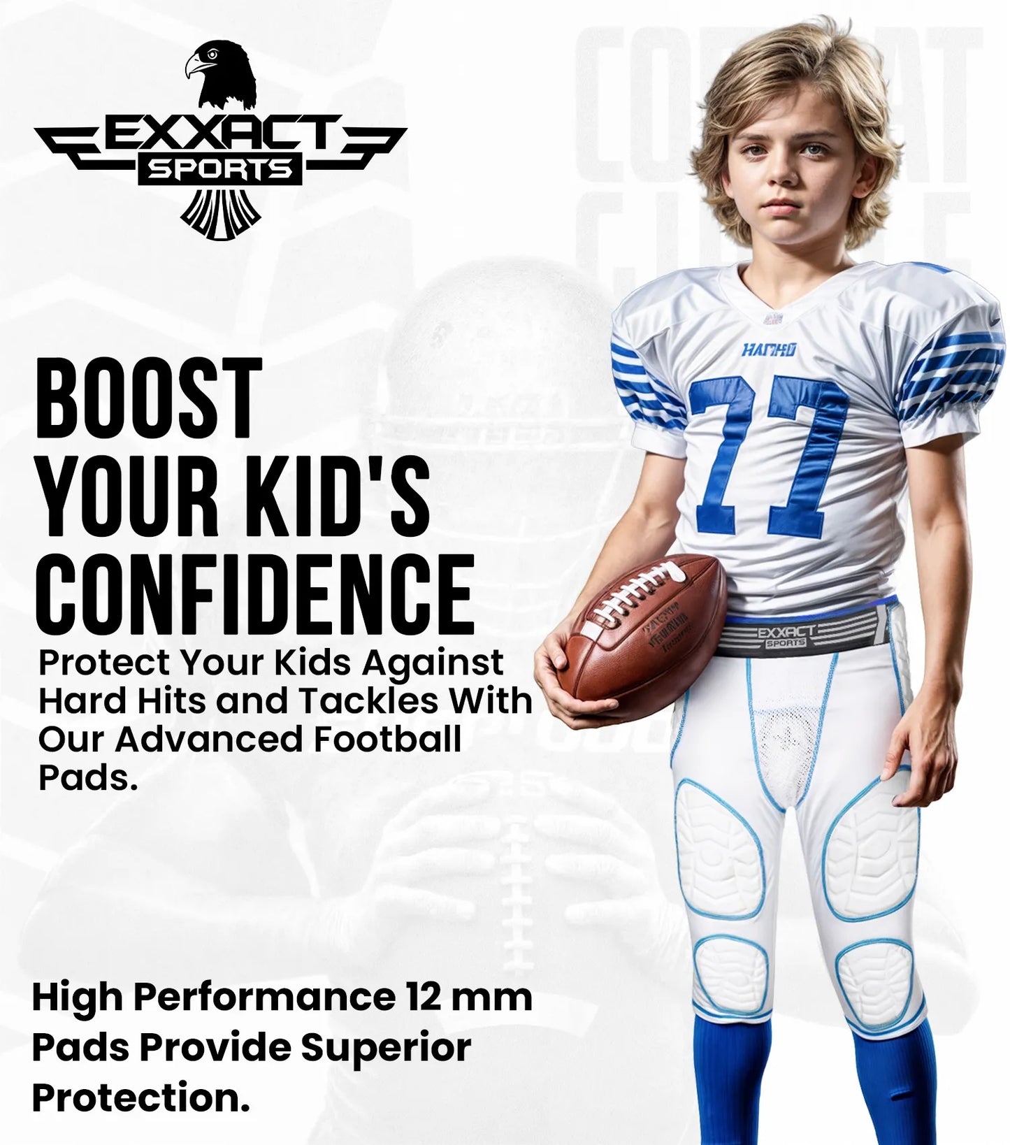 Combat 7 Pads Boys Football Girdle with Cup Pocket Black (Youth)