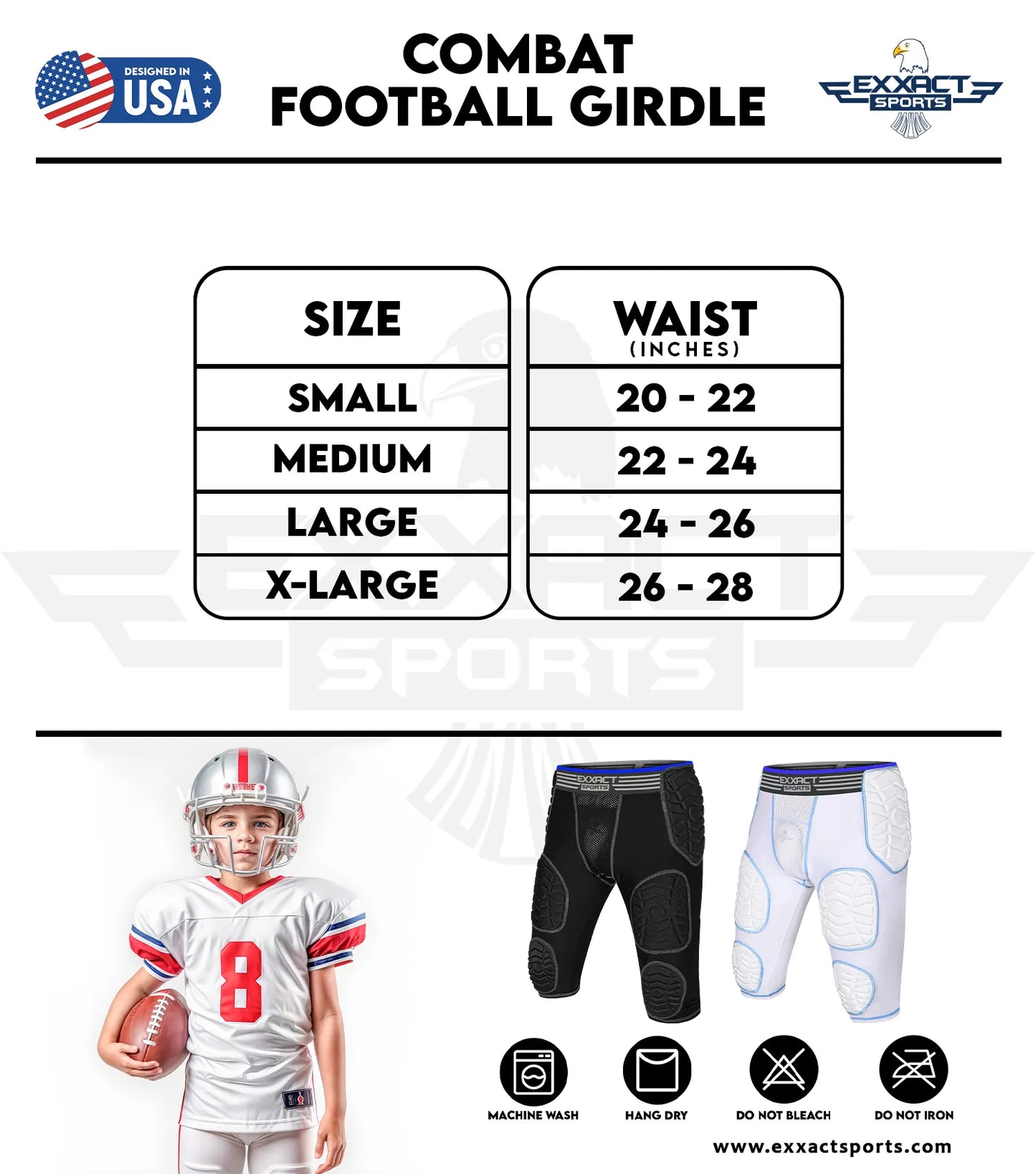 Combat 7 Pads Boys Football Girdle with Cup Pocket Black (Youth)