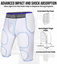 Combat 7 Pads Boys Football Girdle with Cup Pocket White (Youth)