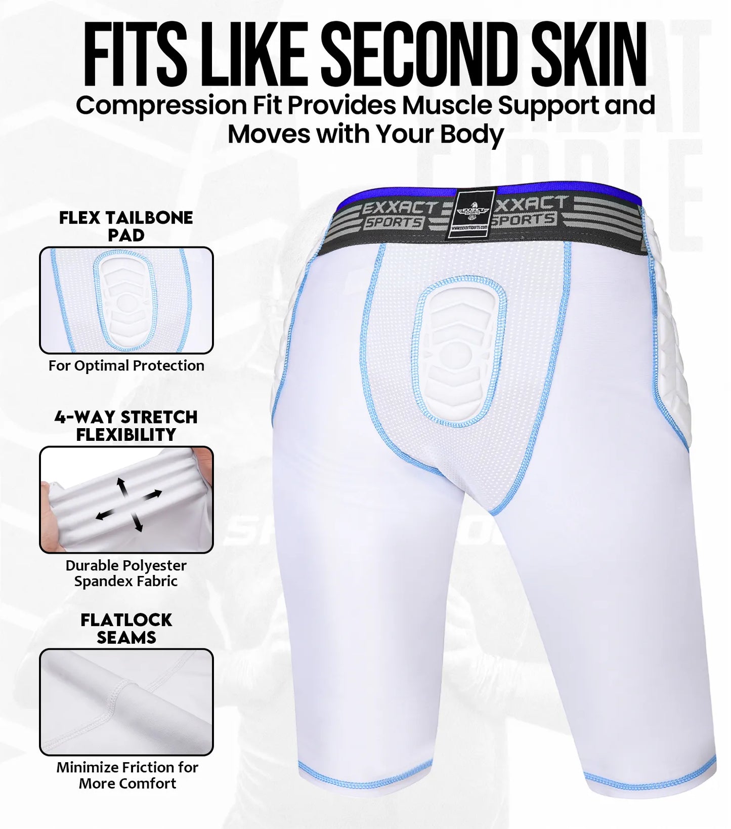 Combat 7 Pads Boys Football Girdle with Cup Pocket White (Youth)