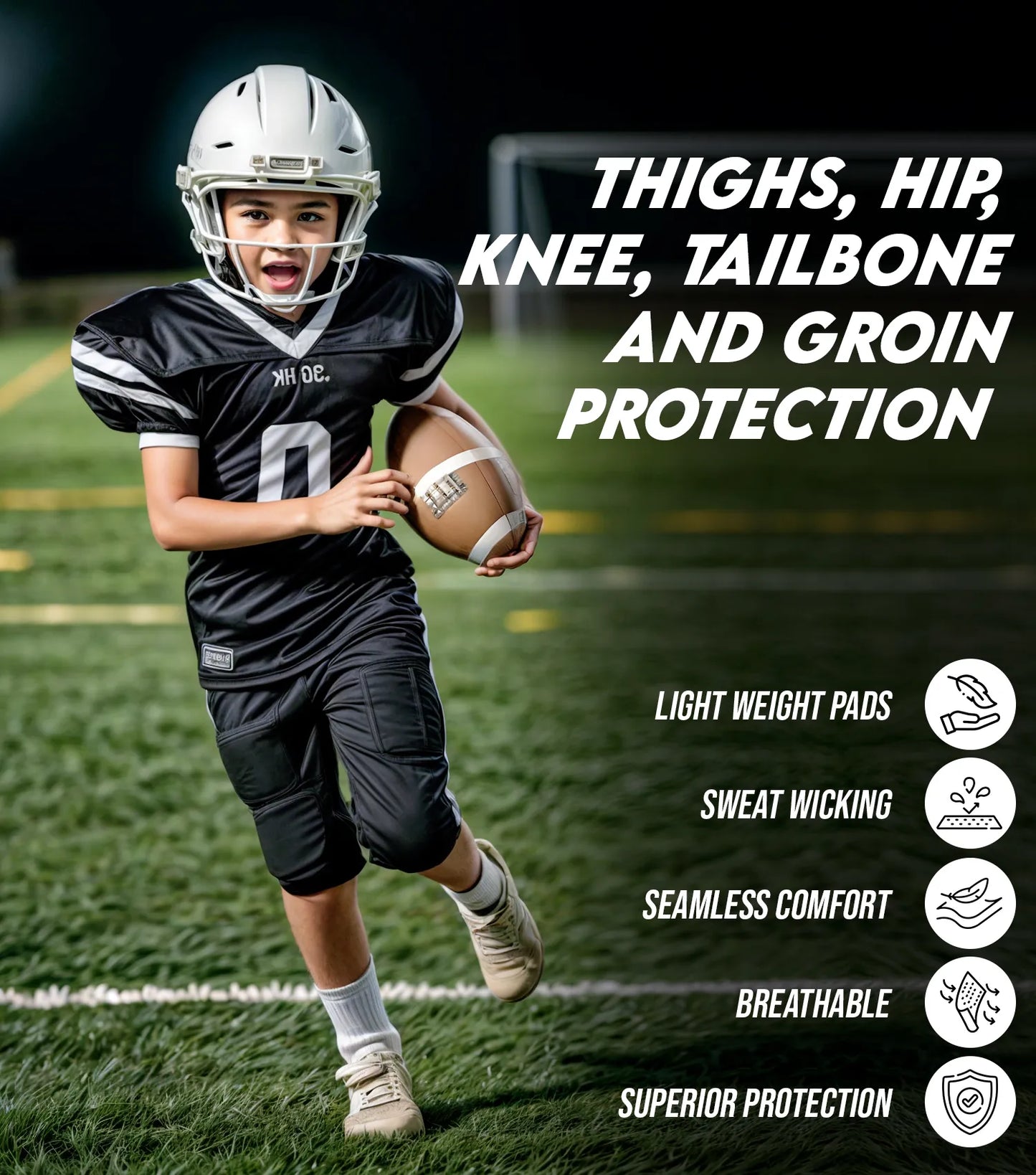 Combat 7 Pads Boys Football Girdle with Cup Pocket White (Youth)