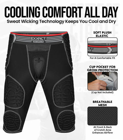 Combat 7 Pads Men's Football Girdle with Cup Pocket Black (Adult)