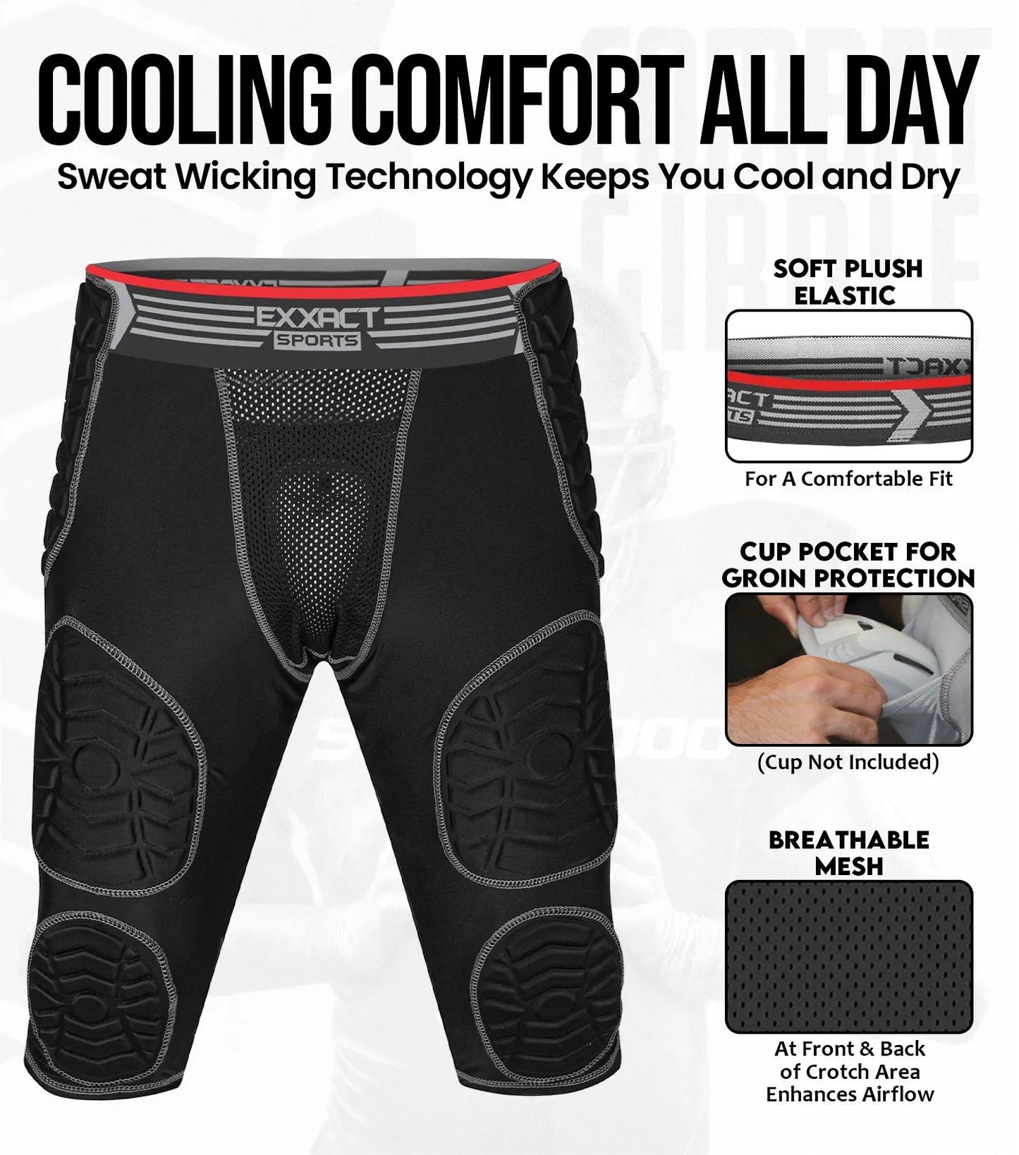 Combat 7 Pads Men's Football Girdle with Cup Pocket Black (Adult)