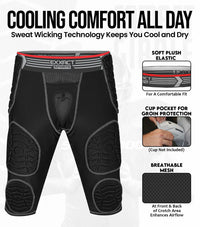 Combat 7 Pads Men's Football Girdle with Cup Pocket Black (Adult)