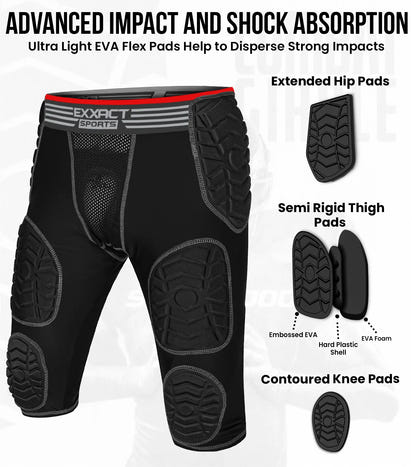 Combat 7 Pads Men's Football Girdle with Cup Pocket Black (Adult)