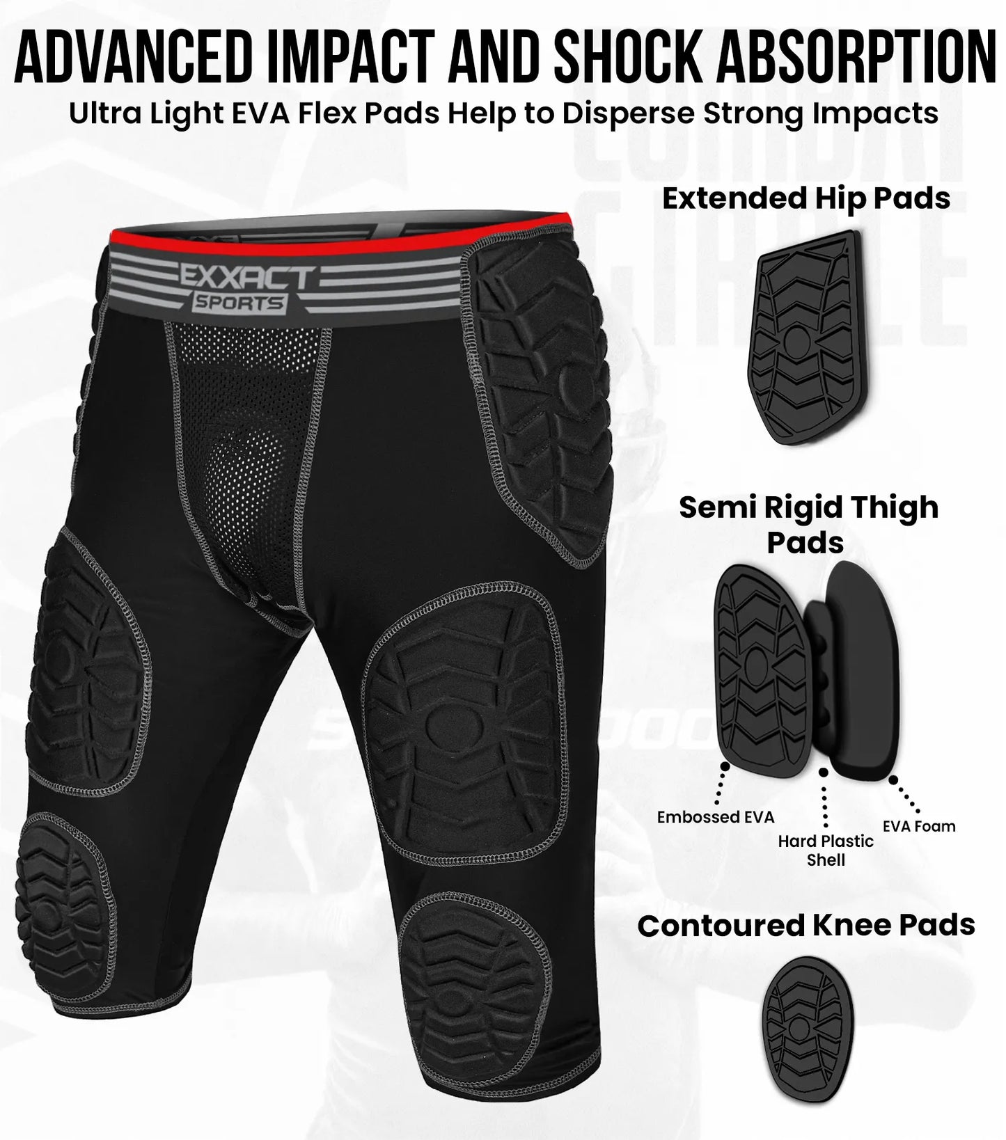 Combat 7 Pads Men's Football Girdle with Cup Pocket Black (Adult)