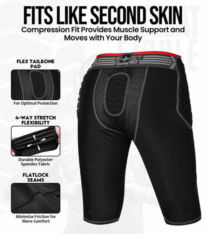 Combat 7 Pads Men's Football Girdle with Cup Pocket Black (Adult)