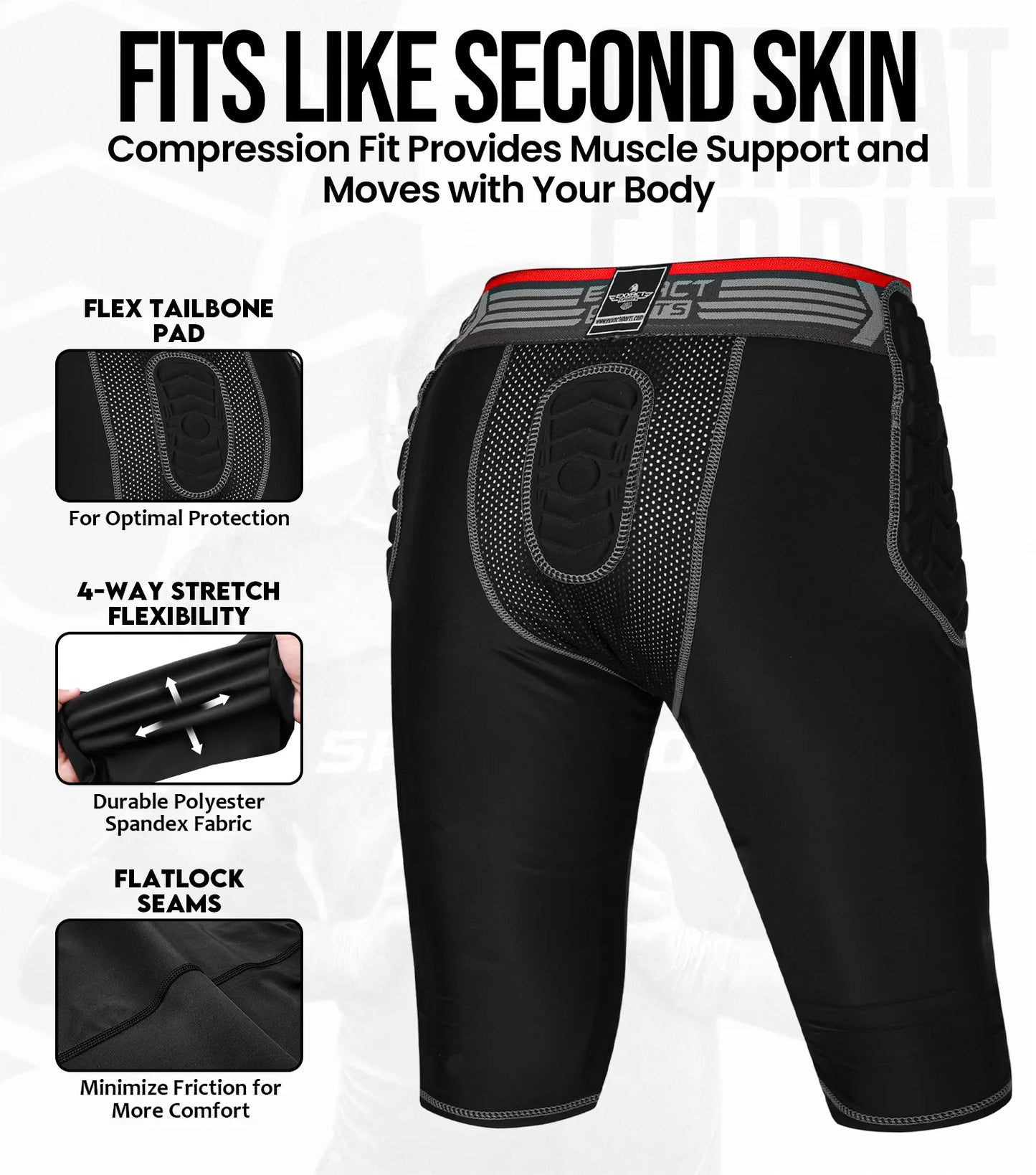 Combat 7 Pads Men's Football Girdle with Cup Pocket Black (Adult)