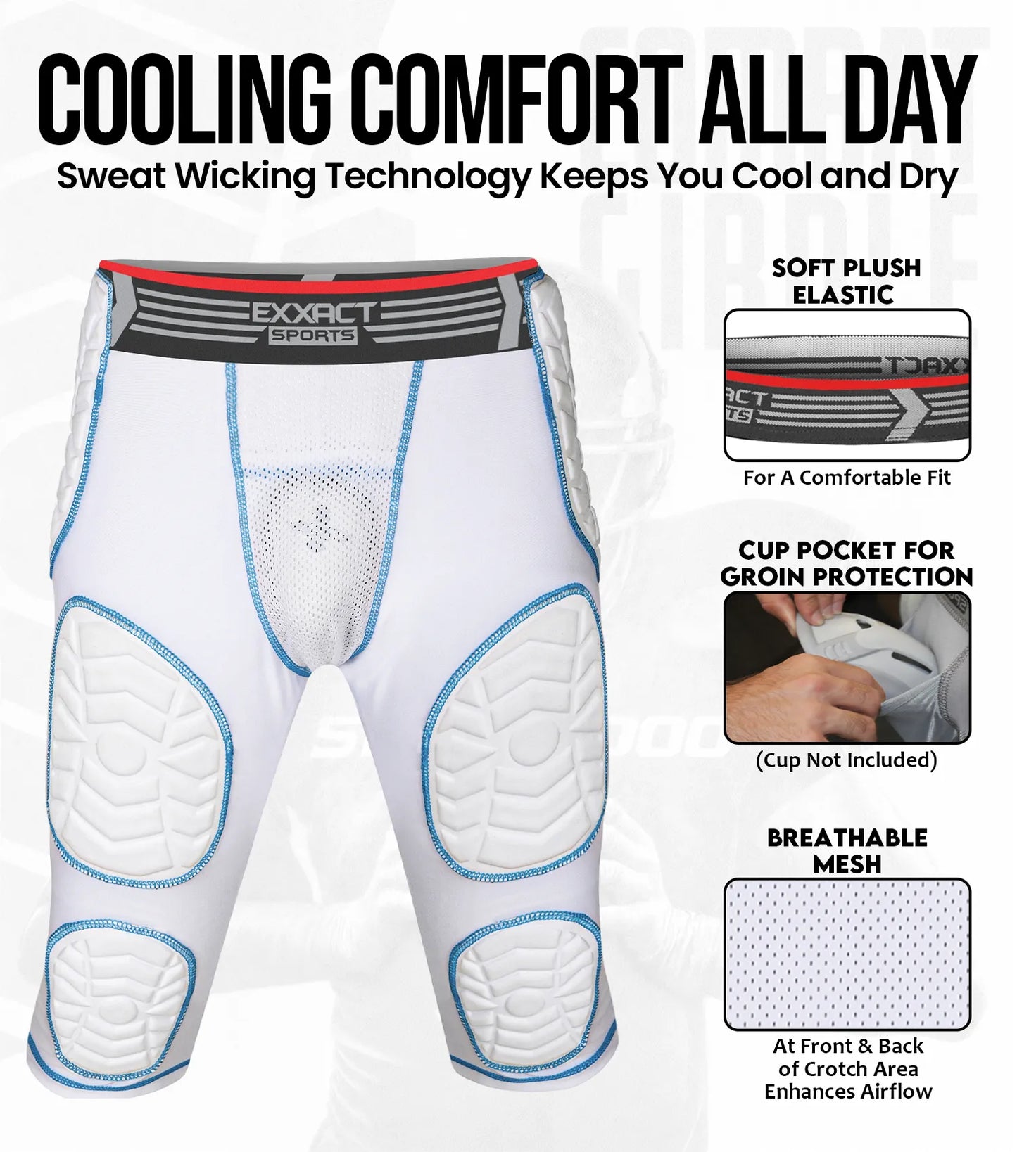 Combat 7 Pads Men's Football Girdle with Cup Pocket White (Adult)