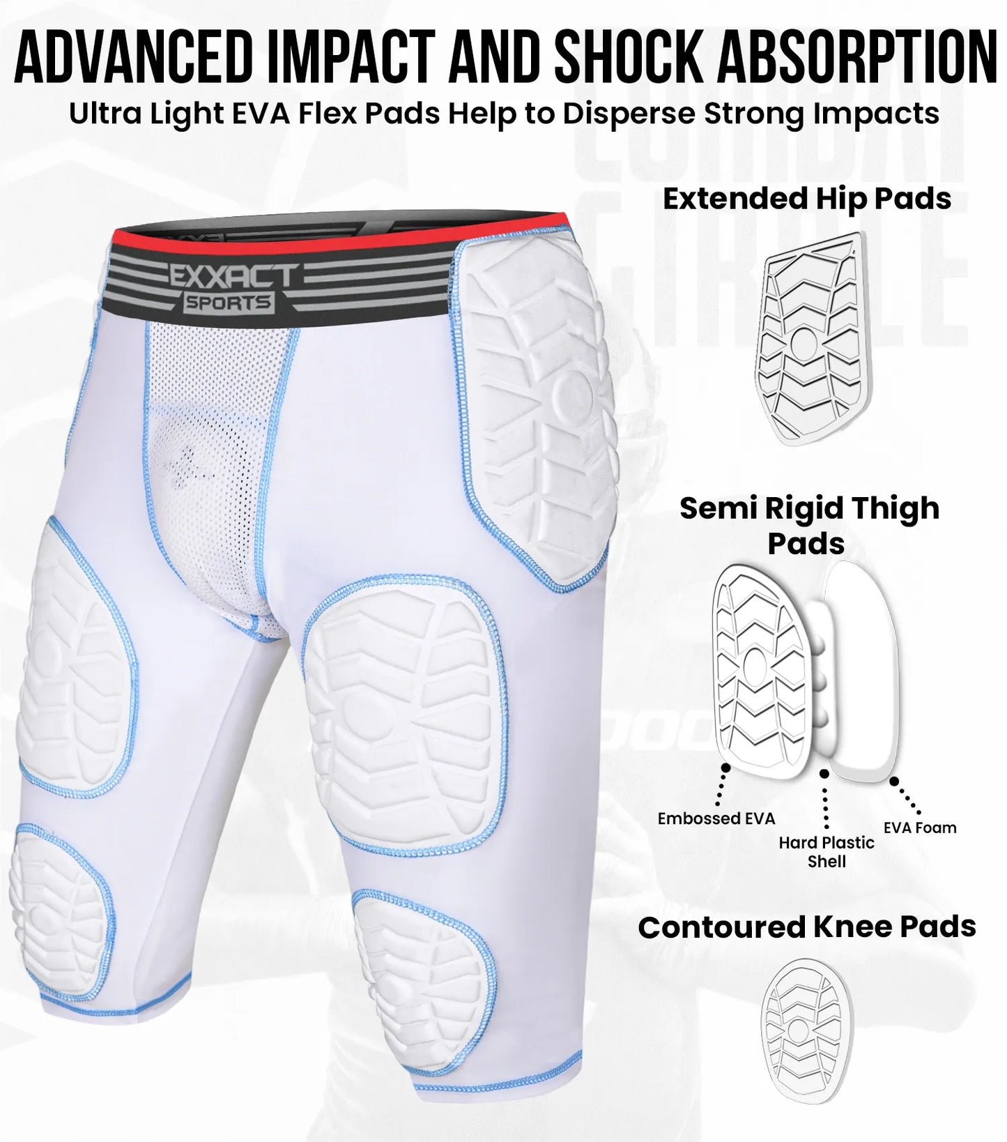 Combat 7 Pads Men's Football Girdle with Cup Pocket White (Adult)